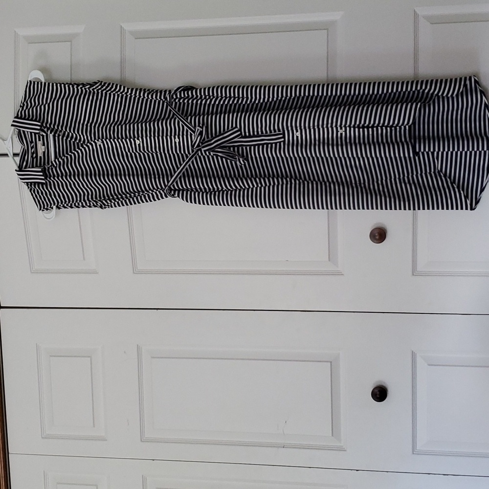 XS GAP Navy & White Striped Button Sleeveless Dress
